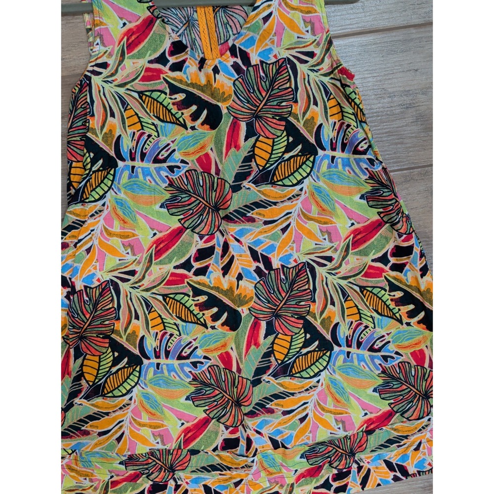 C&C California Shift Dress Womens XS Multicolor Tropical Leaf Linen Pockets - Picture 4 of 16
